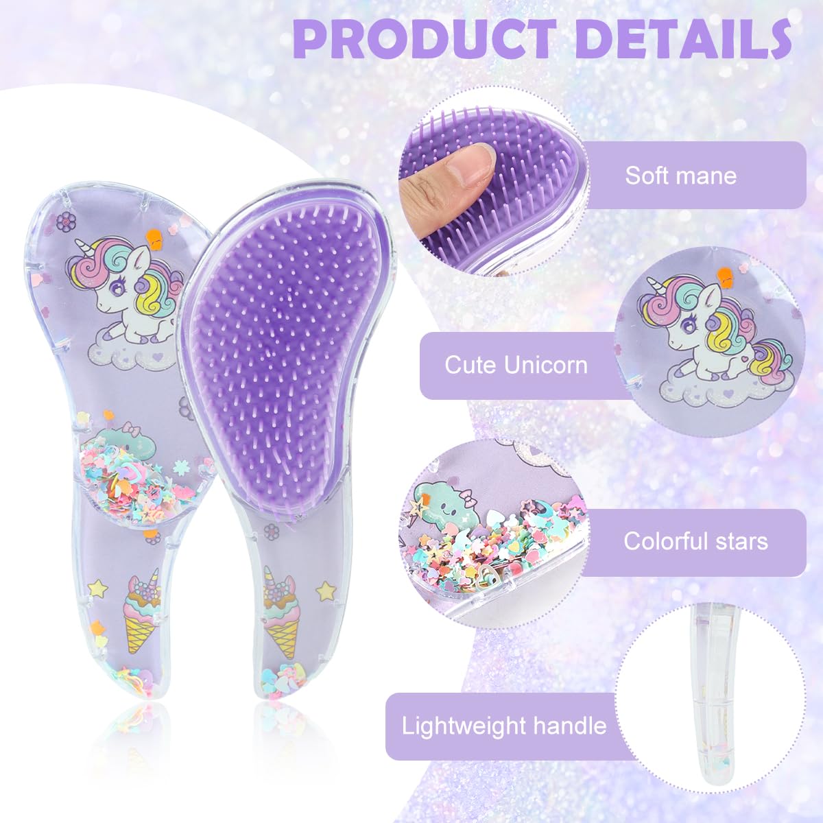MAYCREATE Girls Hair Brush Set with 3 Pieces for Easy Detangling and Styling | Cute Unicorn Design
