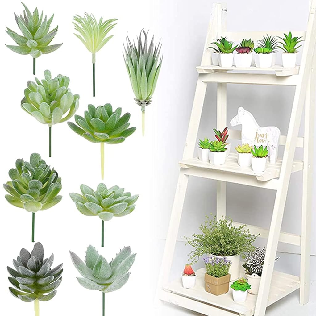 ELEPHANTBOAT® 9Pcs Realistic Mini Green Artificial Succulent Assorted Green Faux Flower Succulent Plants for Indoor, Outdoor, Home Decor