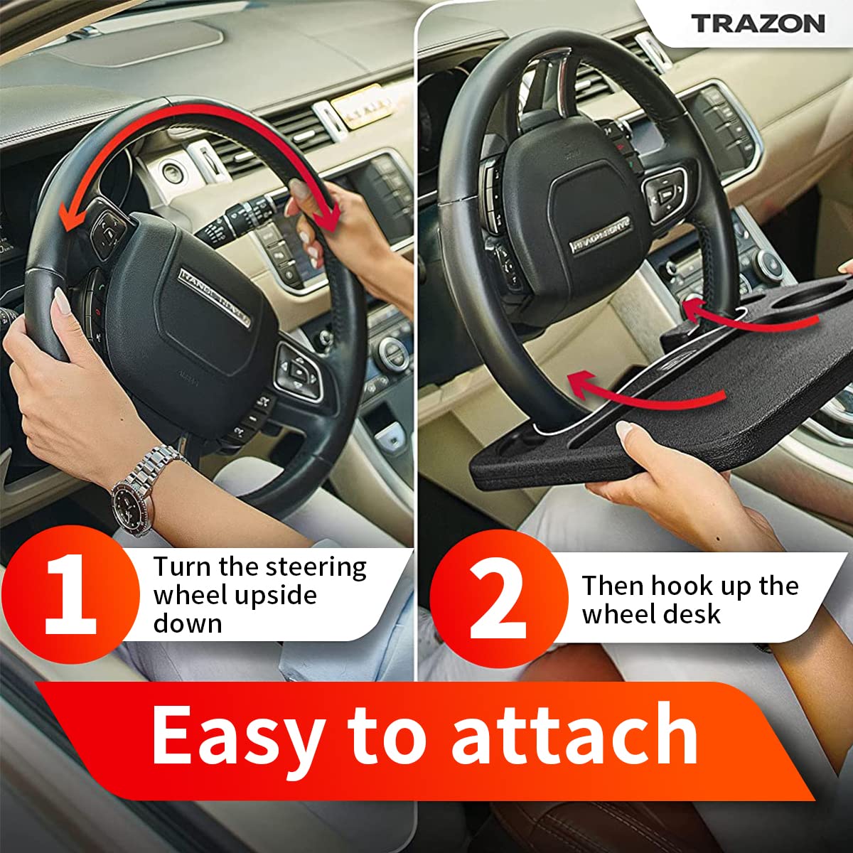 STHIRA Steering Wheel Tray for Laptop and Food with Detachable Hook Design | 11×16.5 in HDPE Car Table