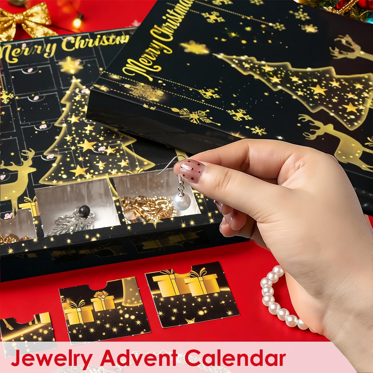 HASTHIP Christmas Gift Box 2025 Advent Calendar with 24Pcs Jewelry | Zinc Alloy Gold and Silver Set for Women and Girls