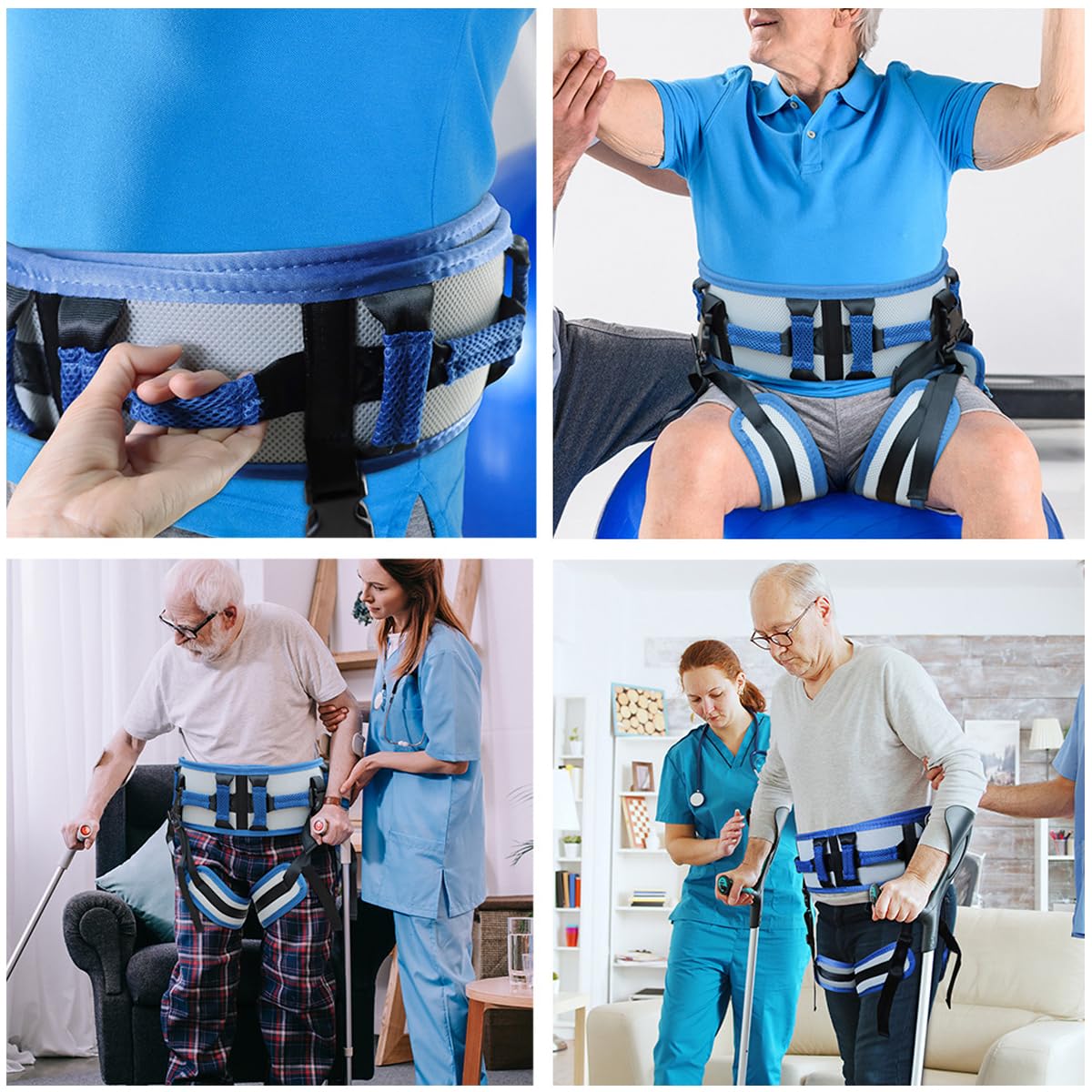 HANNEA Transfer Belt for Elderly Assistance with Quick Release Buckle and Leg Loops featuring Adjustable 75–110 cm Waist | EVA Mesh Fabric Support