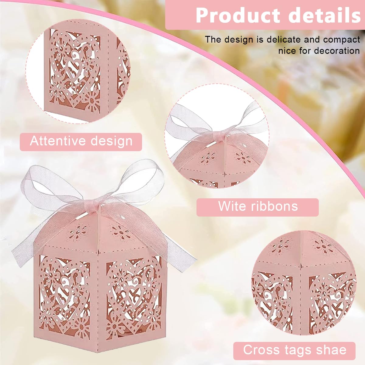HASTHIP Wedding Favour Boxes for Gifts and Sweets featuring Hollow Cut Design | 50PCS 5x5x7cm