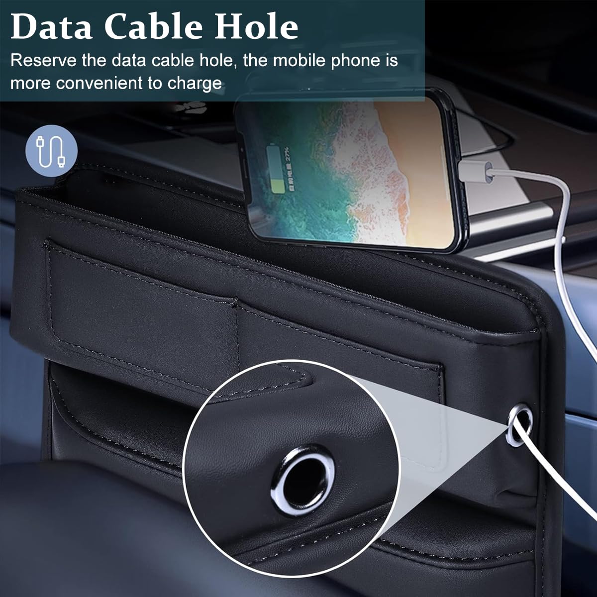 STHIRA Car Organizer for Console with Seat Gap Fit and PU Leather Design | 3PCS Black