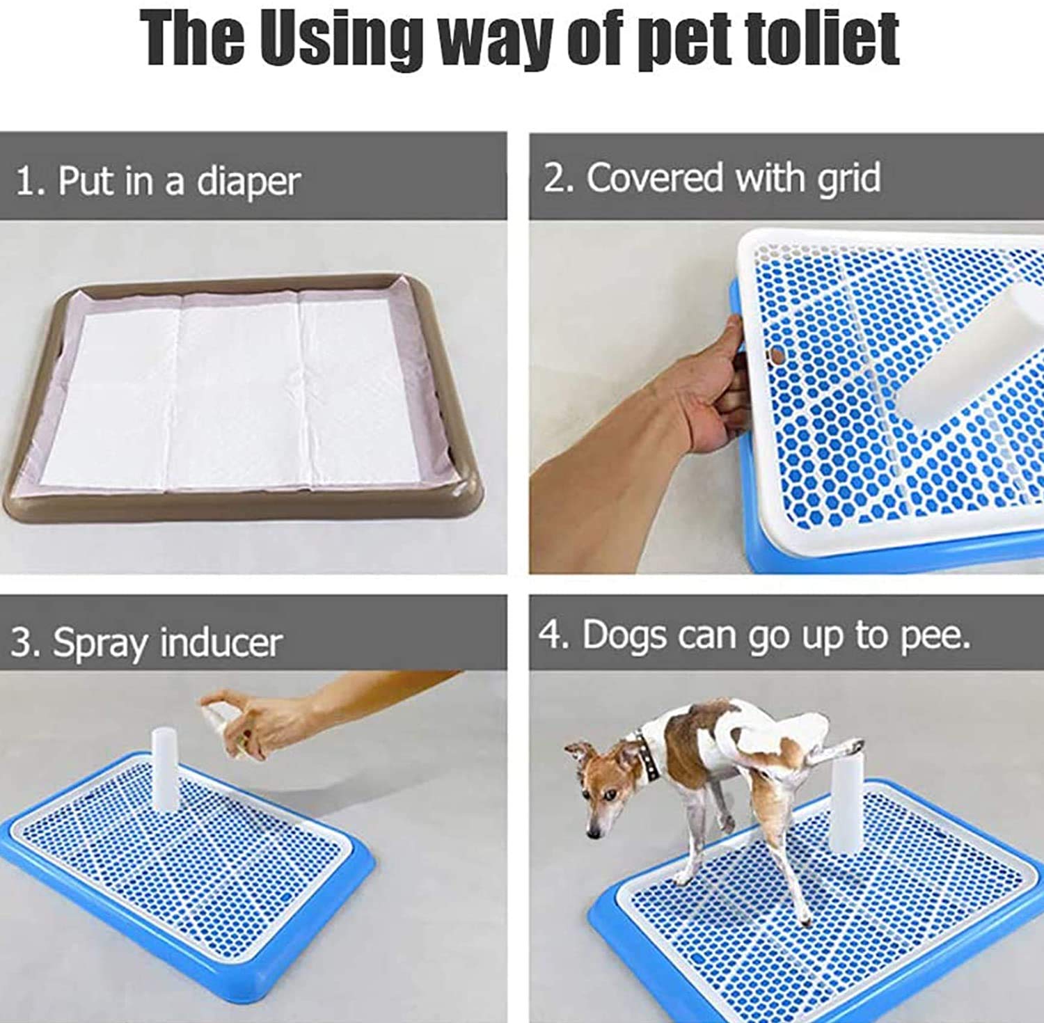 Qpets 19.7x14.2inch Pee Pads for Dogs, Dog Potty Tray, Puppy Pee Pad Holder, Plastic Dog Pet Potty Indoor Training Toilet for Small Dogs, Keep Paws Dry and Floor Clean (Blue)