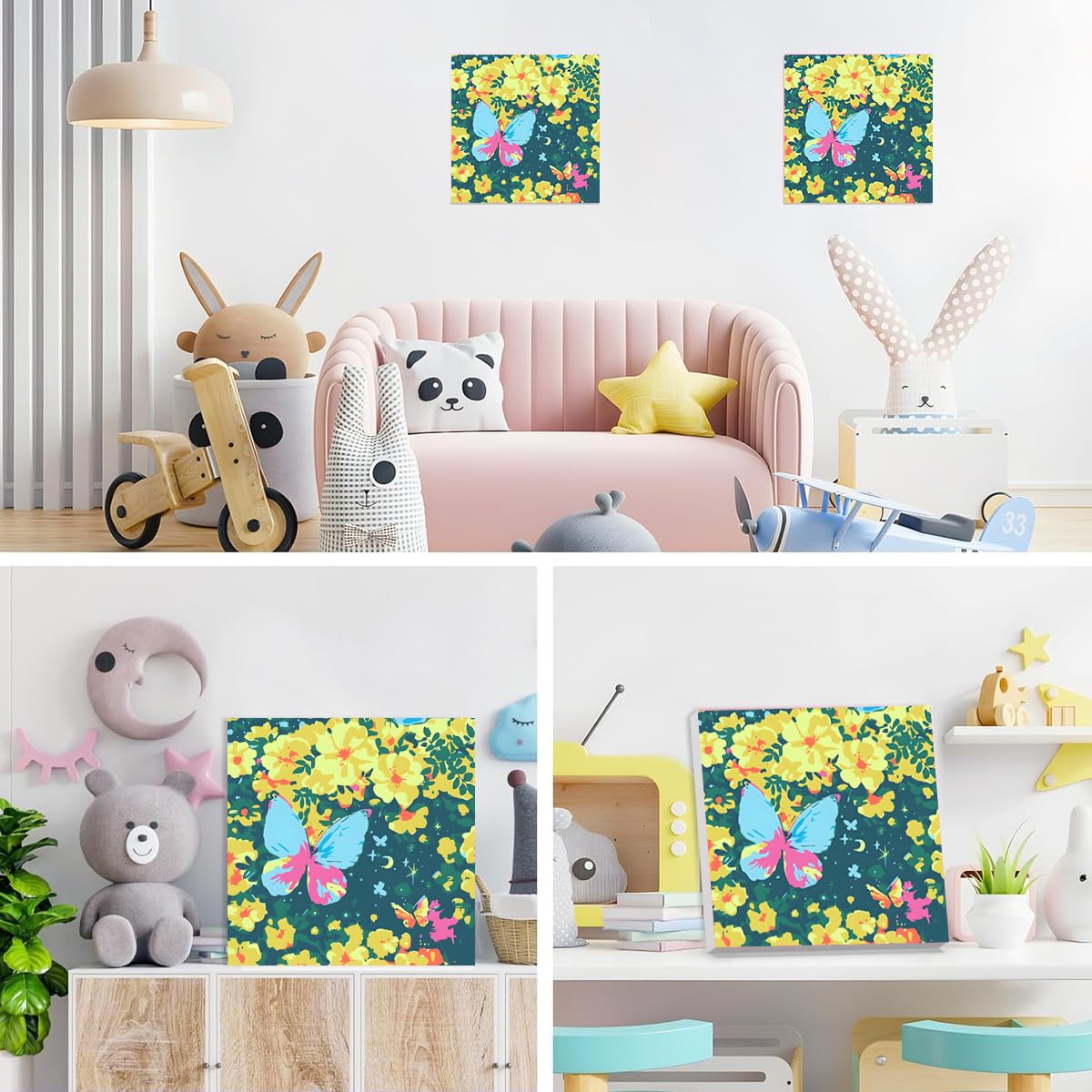 HASTHIP Paint by Numbers Kit for Adults and Kids with Brushes & Acrylic Pigments 20x20cm | Butterfly Flower Blossom Canvas Painting for Relaxing DIY Art