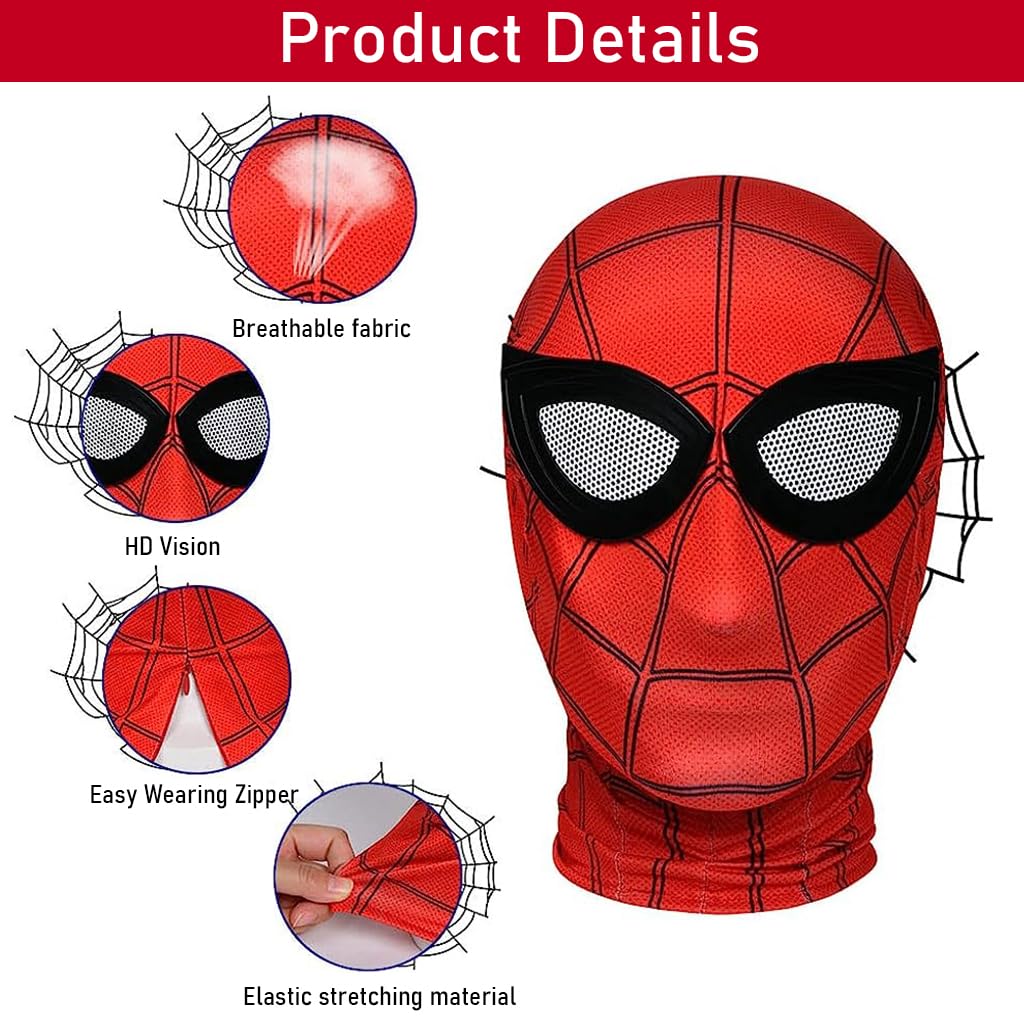 FANCYKU® 2 PCS 3D Spider-Man Mask for Adult Kids, Role Play Superhero Masks for Halloween Masquerade Cosplay, Spiderman Masks Spider Man Cosplay Costumes Superhero Lenses(Red+Black)