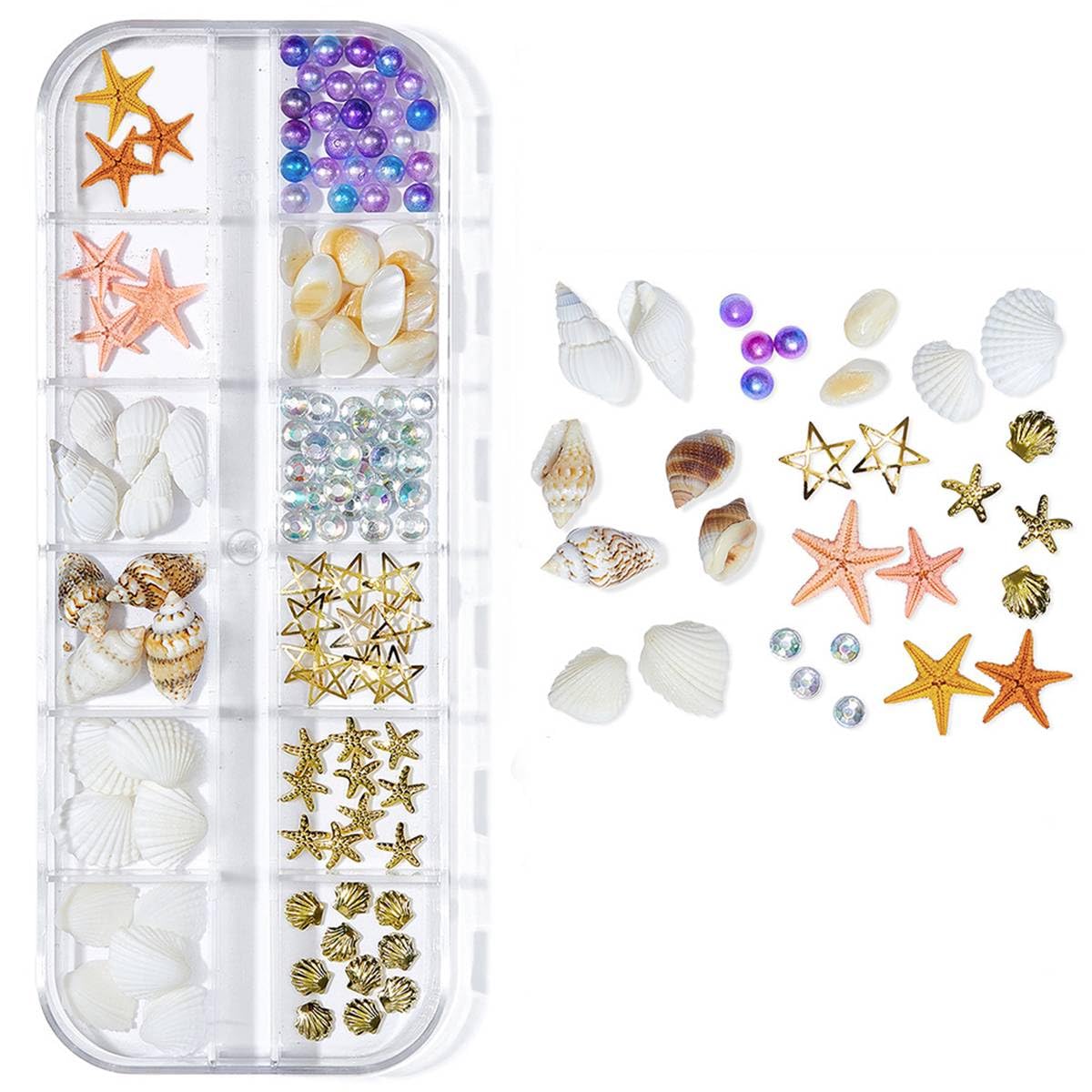 MAYCREATE DIY Ocean Themed Nail Art Charms featuring 12 Assorted Pearl Seashell and Starfish Designs