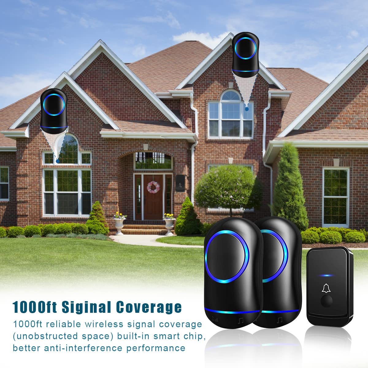 HASTHIP Wireless Door Bell for Home with 2 Receivers and Flashing Light | Self‑Powered IP44 Waterproof 45 Ringtones