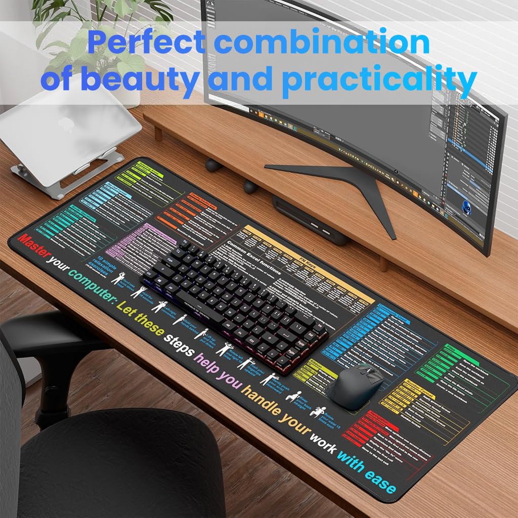 ZORBES Mouse Pad for Home and Office with Hotkey Reference Guide 30x80cm | Excel Shortcut Mat