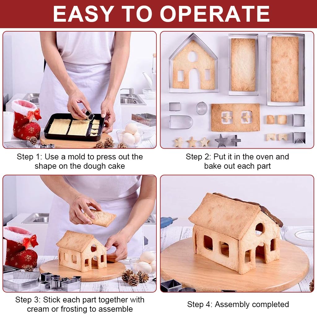 HASTHIP 18PCS 3D Christmas Cookie Cutters for DIY Gingerbread House with Santa House Design | Fun Holiday Baking Tool Set