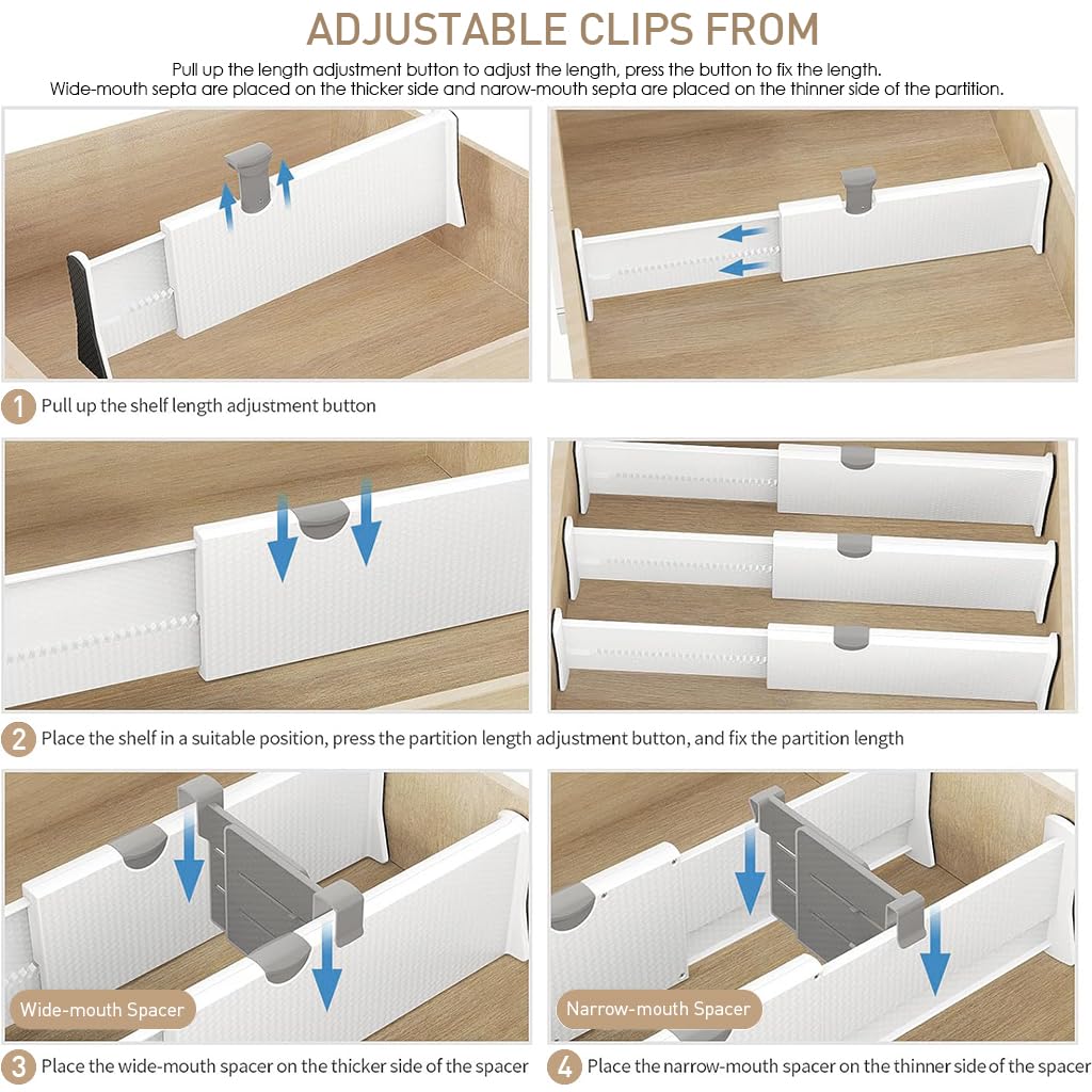 HASTHIP® Drawer Dividers Organizer Set - 3 Adjustable ABS Dividers 11.1