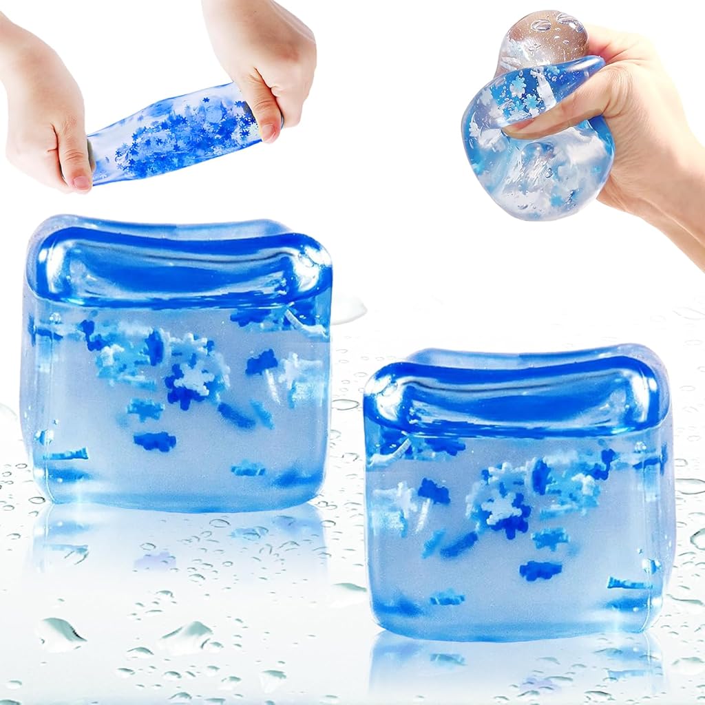 PATPAT® 2Pcs Soft Squishing Jelly Stress Cube Toys Fidget Toys for Kids & Adults Squeeze Blue Cube Stress Relief Toy Portable Squeeze Stress Ball Toys