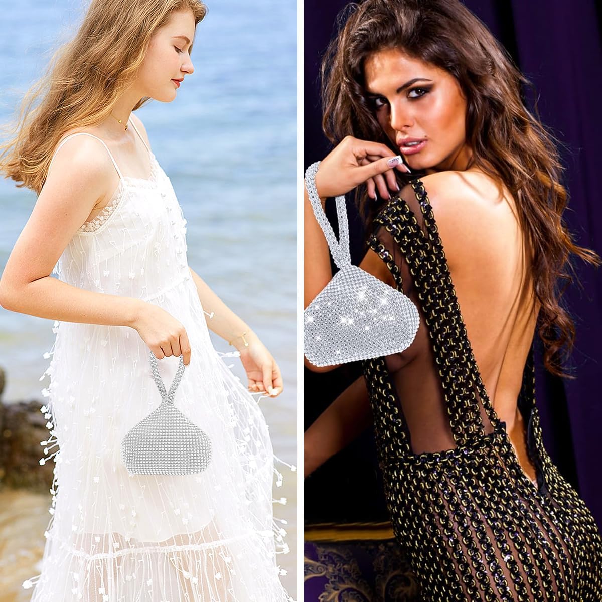 PALAY Rhinestone Evening Bag for Banquet and Prom with Wrist Strap 17×5×12cm Dacron Clutch