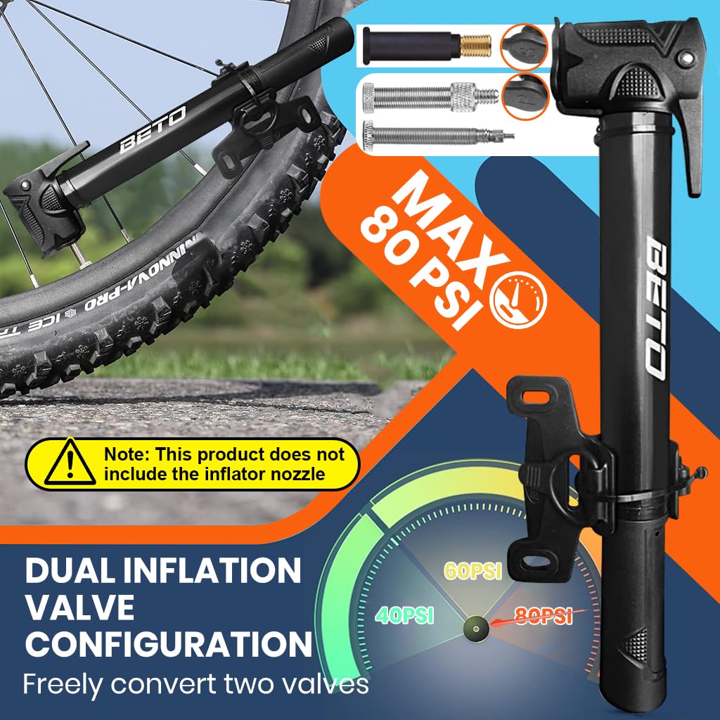 Proberos Bicycle Pump for Outdoor Emergencies with 9.84 in Mounting Bracket | 80 PSI Presta & Schrader Compatibility