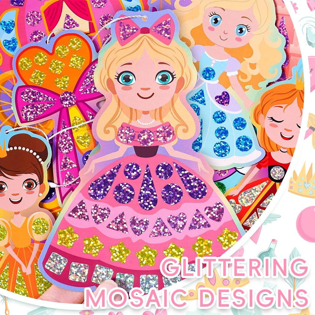 PATPAT Glitter Princess Diamond Painting Sticker Set for Girls with 720 Pieces | DIY Art Craft Kit Featuring 10 Designs
