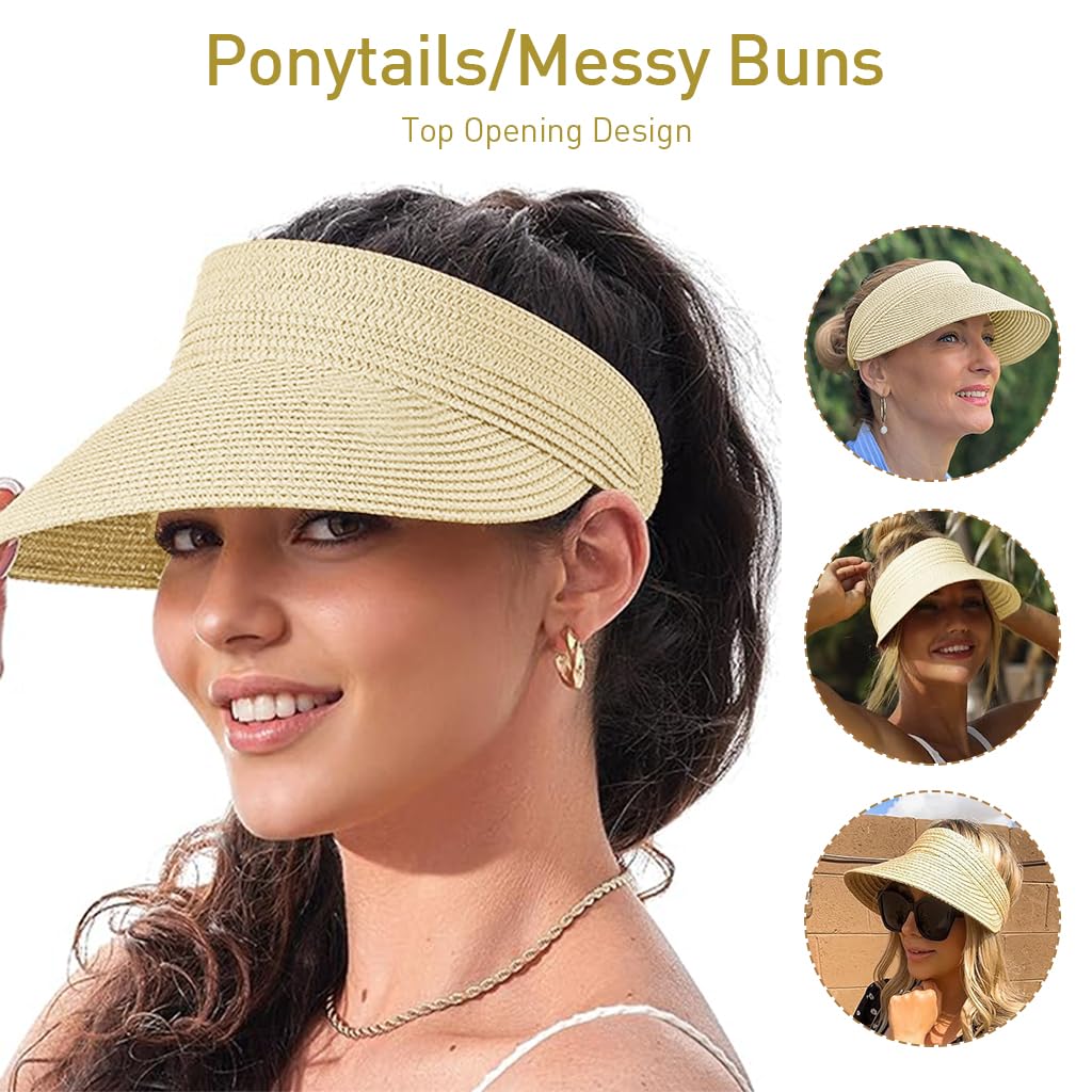 PALAY Straw Hat for Women featuring Wide Brim UV Protection and Adjustable Strap | Beige