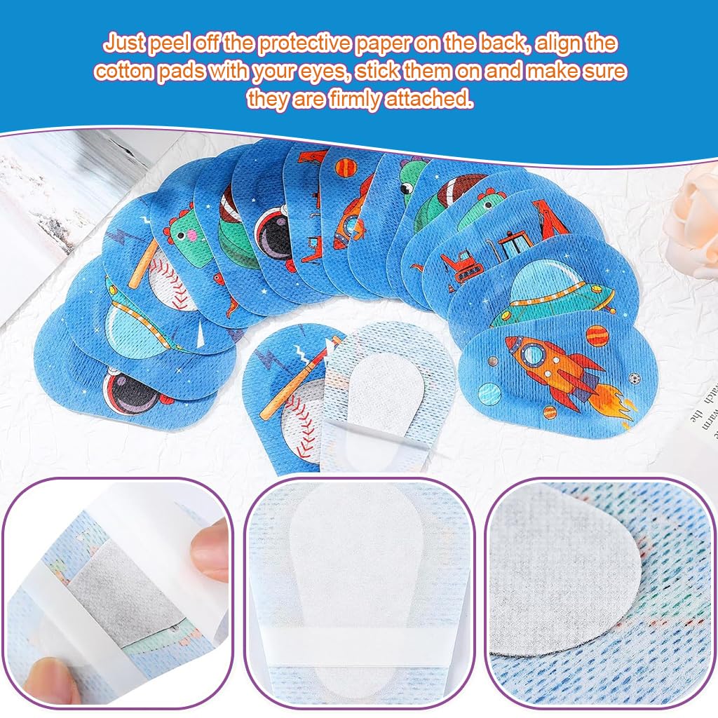 HANNEA Eye Patches for Kids with Cartoon Prints 40pcs 3x2 in Breathable Cotton | Lazy Eye Recovery