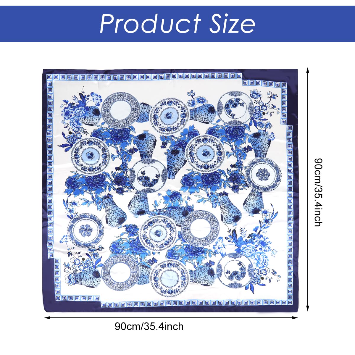 SANNIDHI Silk Scarf for Women 35x35 in featuring Blue Floral Print and Soft Satin Fabric | Versatile Neck Hair and Bag Accessory