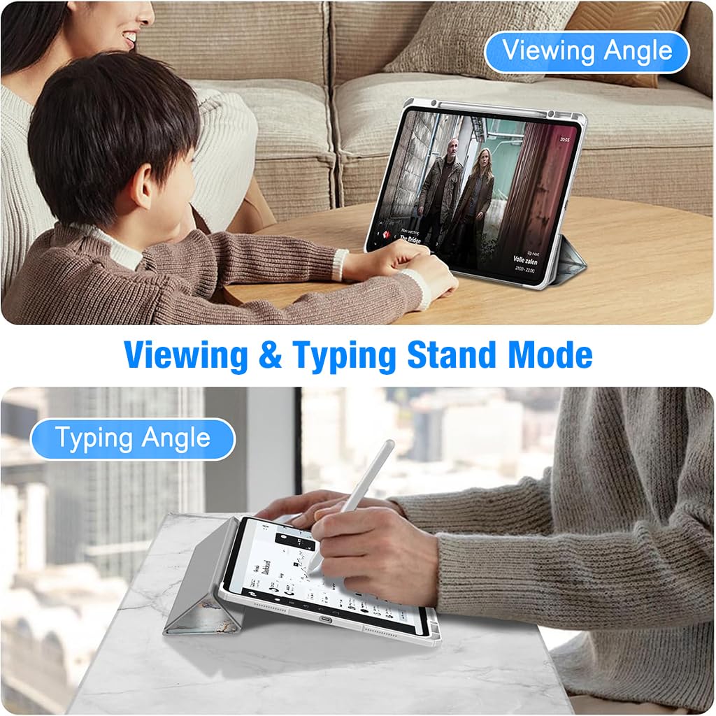 ZORBES Tablet Case for iPad Pro 13 inch 2024 with Pen Holder featuring Acrylic Shell | Marble Pattern Transparent Cover for Models A2925 and A2926