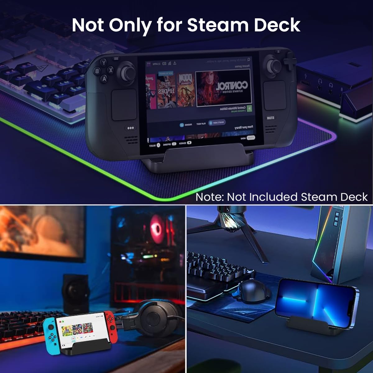 ZORBES Holder for Steam Deck with Anti Slip Base for Rog Ally and Switch | Stable Desk Stand