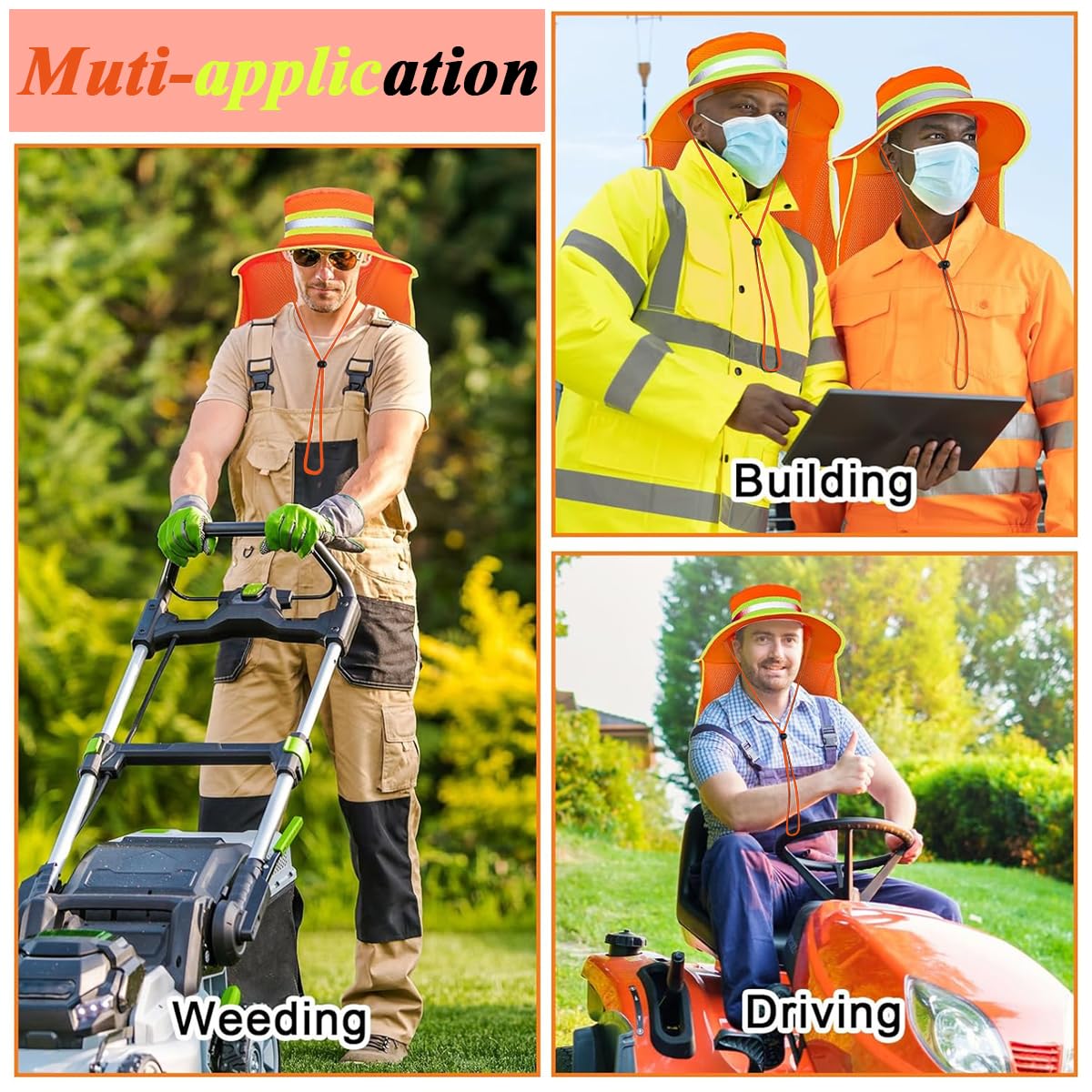 Serplex Safety Reflective Bucket Hat for Work and Outdoor Use with Neck Flap 58–60cm | Breathable Mesh Sun Protection