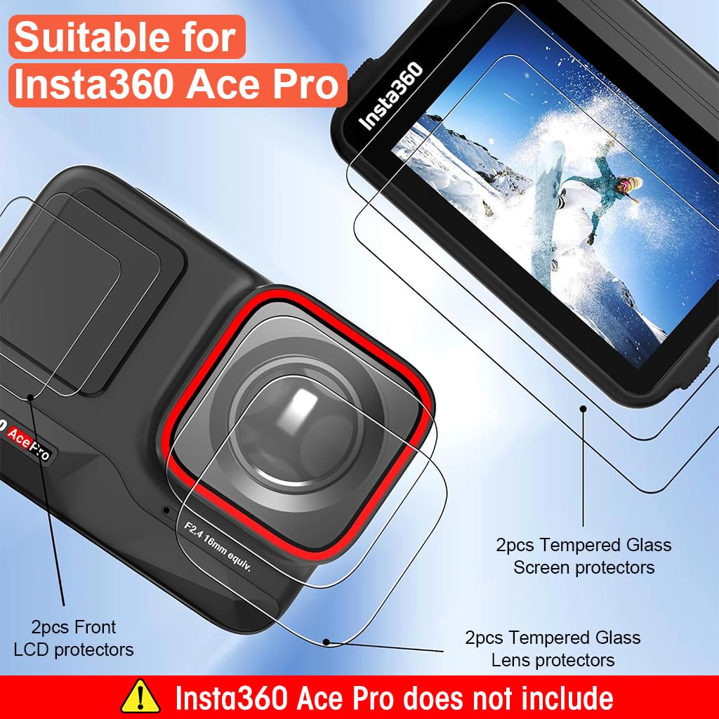 ZORBES Screen Protector for Insta360 Ace Pro with 9H Hardness Tempered Glass & Lens Cover | 3Pcs Set