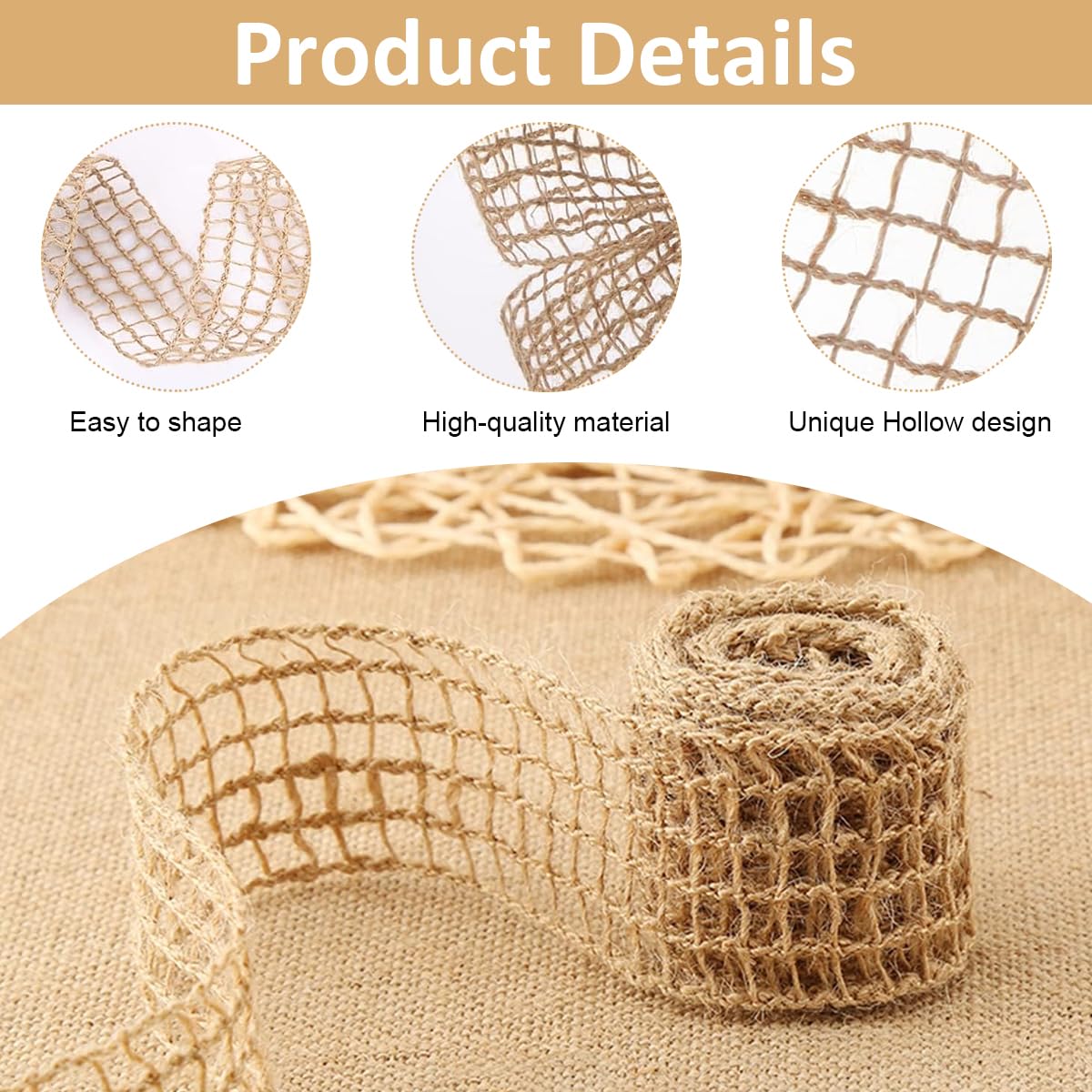 PATPAT® Jute Burlap Ribbon, 4 Rolls 6.6ft Jute Rope for Craft, Creative DIY ribbons for gift wrapping, DIY Project, Event & Wedding Decorations, Natural Fabric Roll Craft Decoration Lace