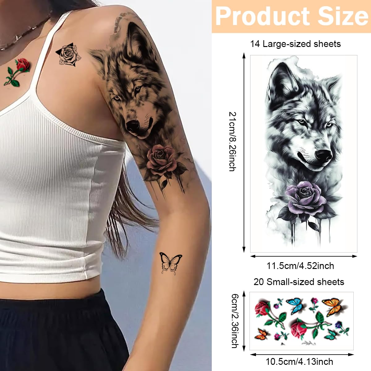 MAYCREATE Temporary Tattoo with 34 Sheets for Men and Women featuring 3D Realistic Designs | Waterproof Body Art Stickers