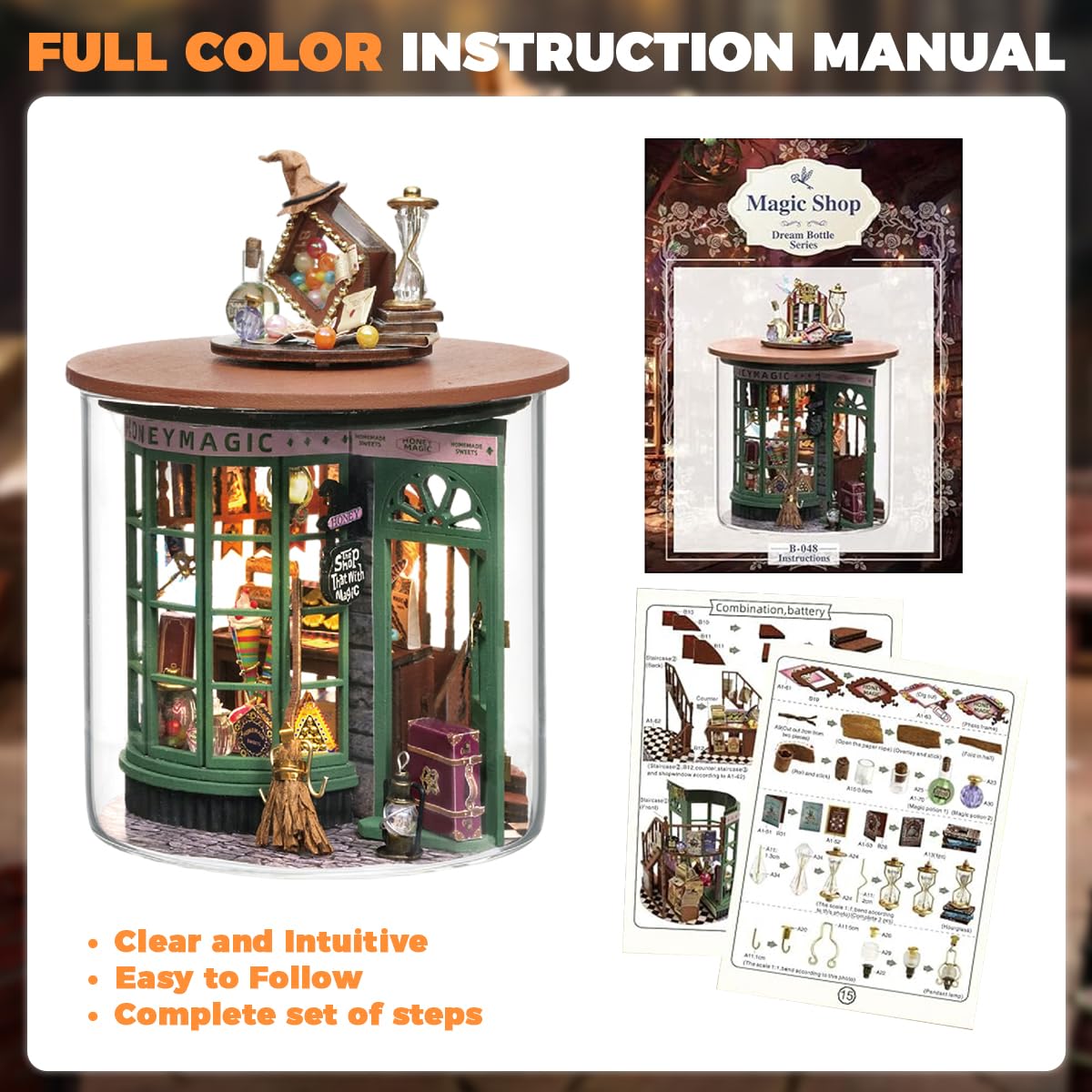 PATPAT DIY Mini Hogsmeade Sweet Shop Craft Kit with Light and Dustproof Cover | Magical Desk Decor Gift