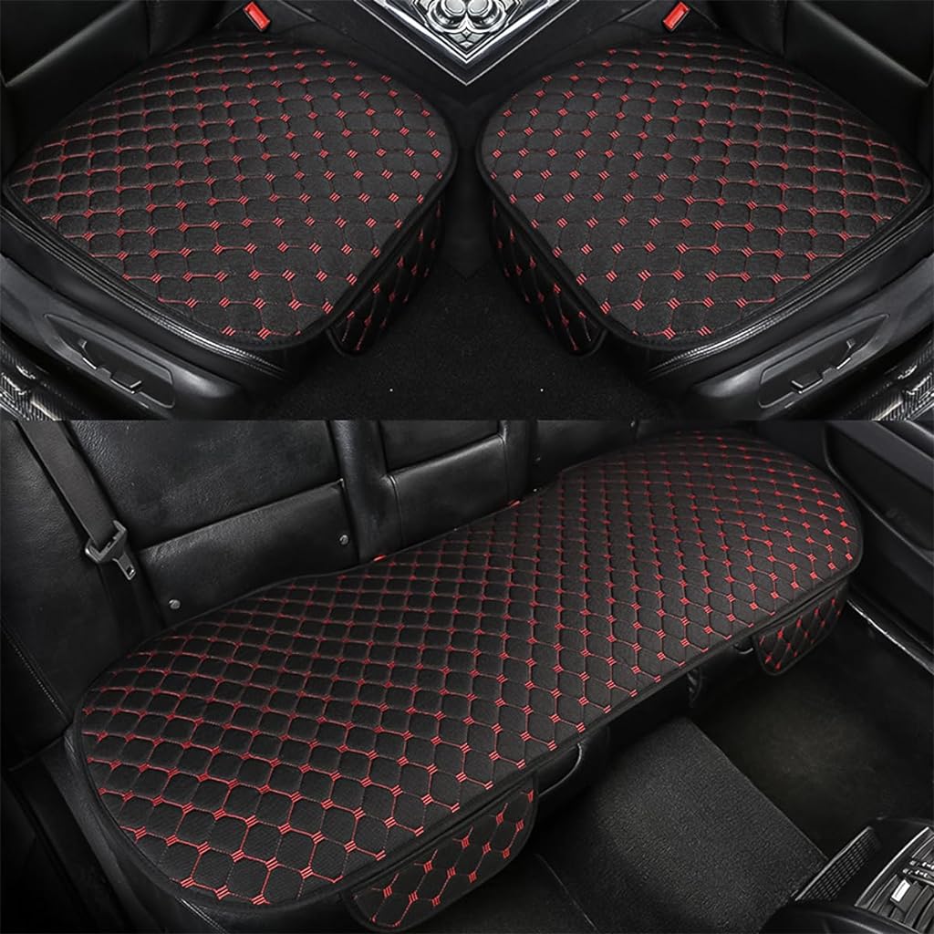 STHIRA® 3Pcs Car Seat Covers Linen Breathable Front Seat Cushion Mat Fashion Car Seat Cover with Storage Pouch Long Rear Seat Cover Anti-Slip Car Seat Cover Anti-Scratches Car Seat Protector Liner