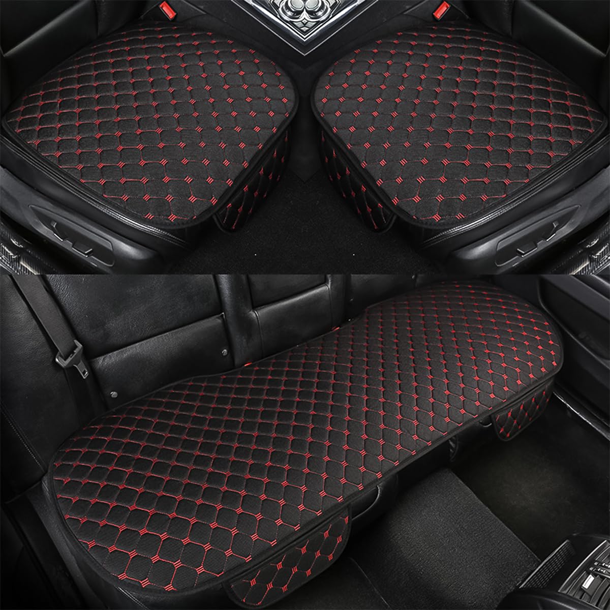 STHIRA Car Seat Covers 3Pcs Set for Front and Rear Seats with Anti Slip Flax Fabric | Black Interior Protection and Storage Pouch