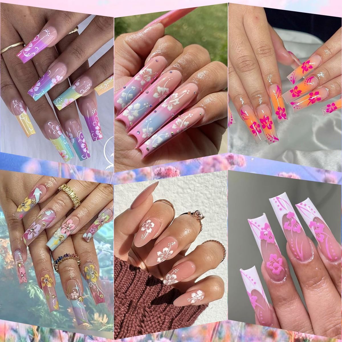MAYCREATE Nail Stickers for Summer DIY Art featuring 6Pcs 3D Embossed Hibiscus Design | Women