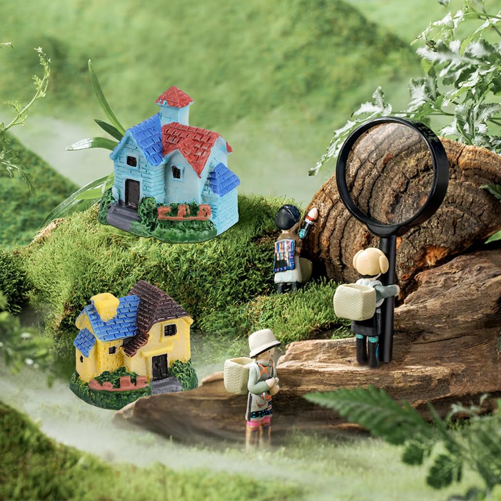 Zibuyu Miniature Toys House Set for Fairy Garden Décor with 4 Resin Waterproof Pieces