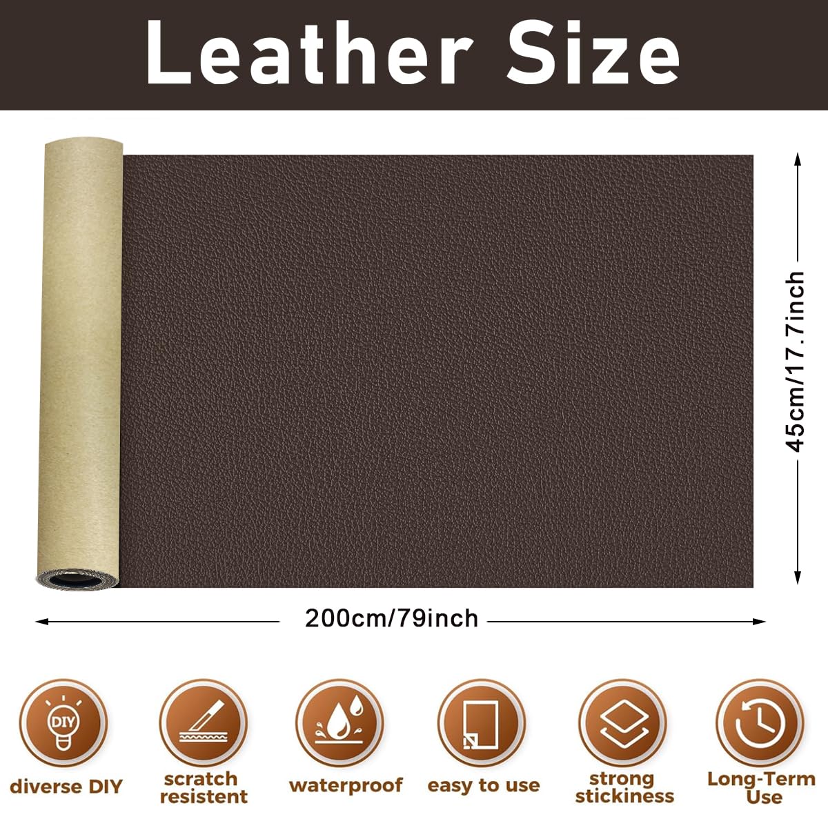 HASTHIP® PVC Leather Repair Patch Self Adhesive PVC Leather Repair Patch Cuttable Leather Repair Patch for Car Seats, DIY Leather Crafts, 78x17 Inches, Dark Brown