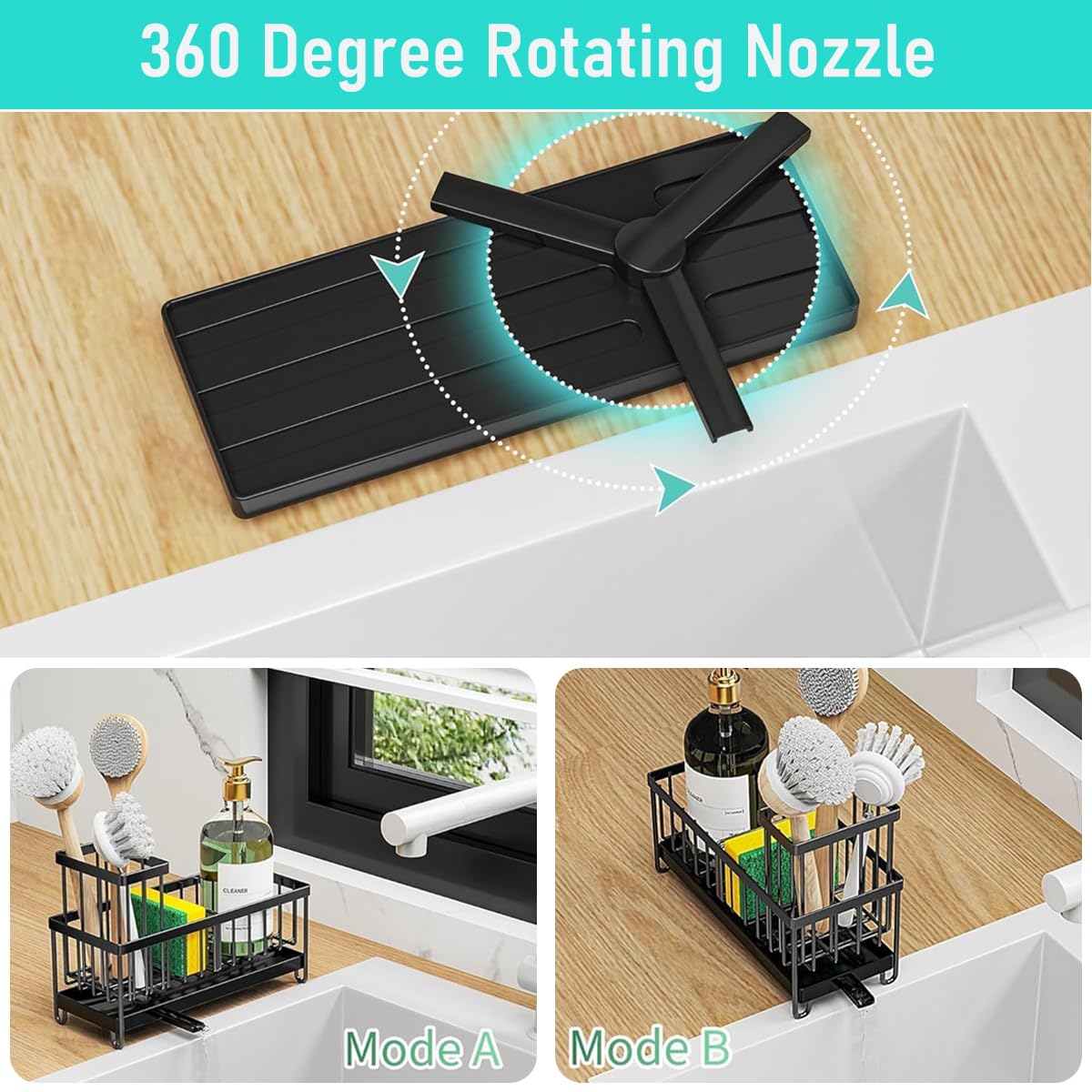 HASTHIP Metal Sponge Holder for Kitchen Sink featuring Auto Draining Tray and 23×19×16cm Caddy | Carbon Steel Countertop Organizer