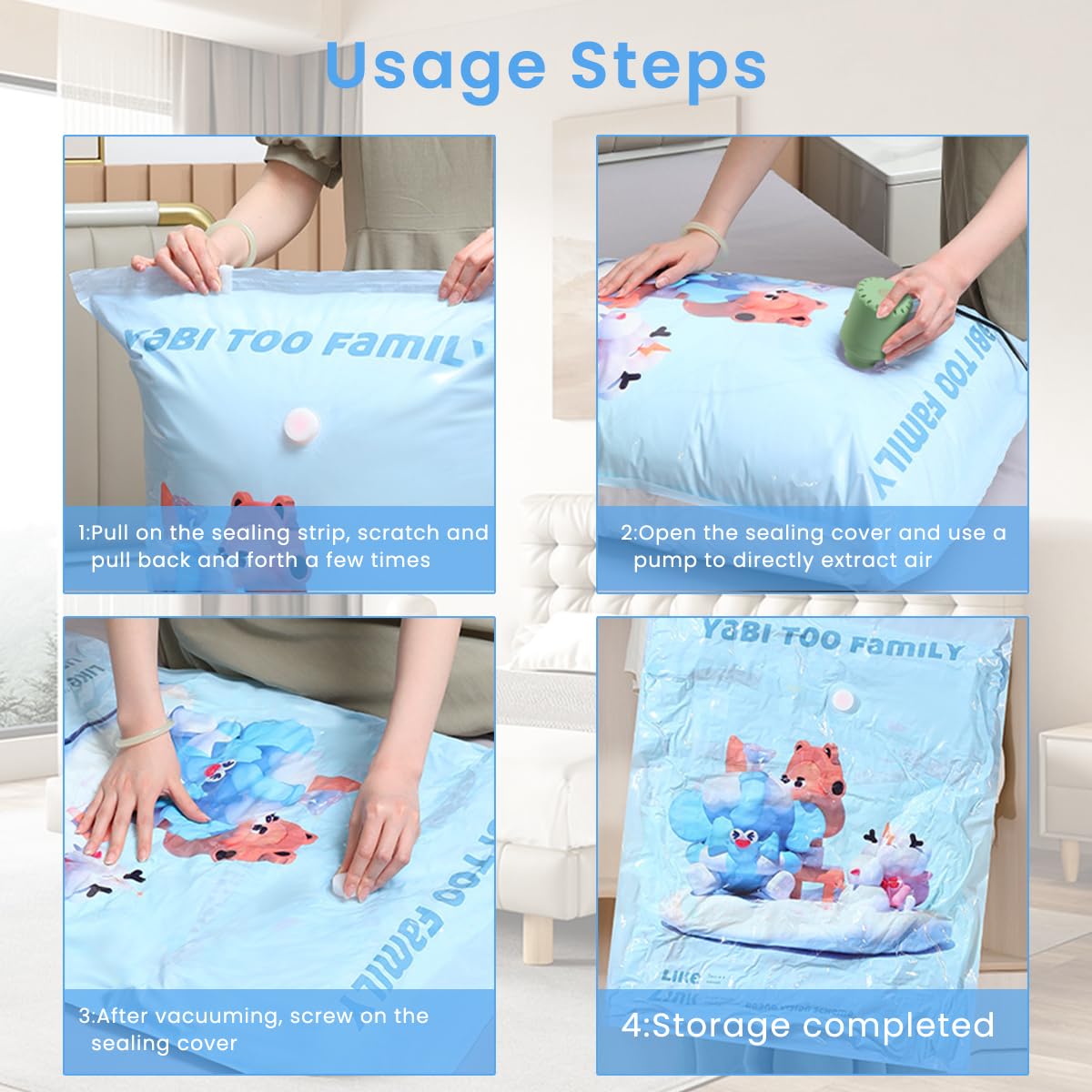 Supvox Vacuum Storage Bags for Clothes and Bedding with Electric Pump 8Pcs | Double Seal PA&PE