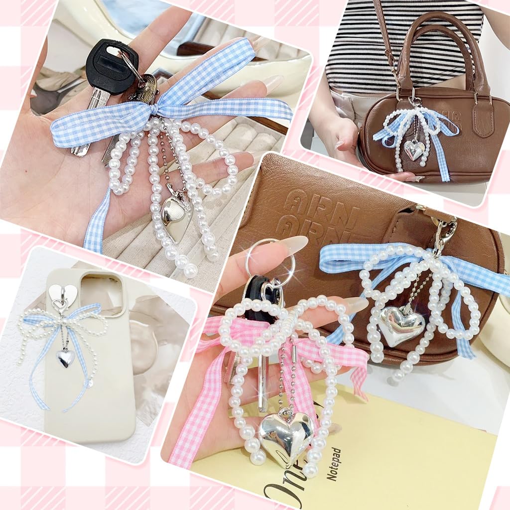 ZORBES Pearl Bow Charms for Bags and Phone Straps featuring Faux Pearl Beading | 6PCS Set