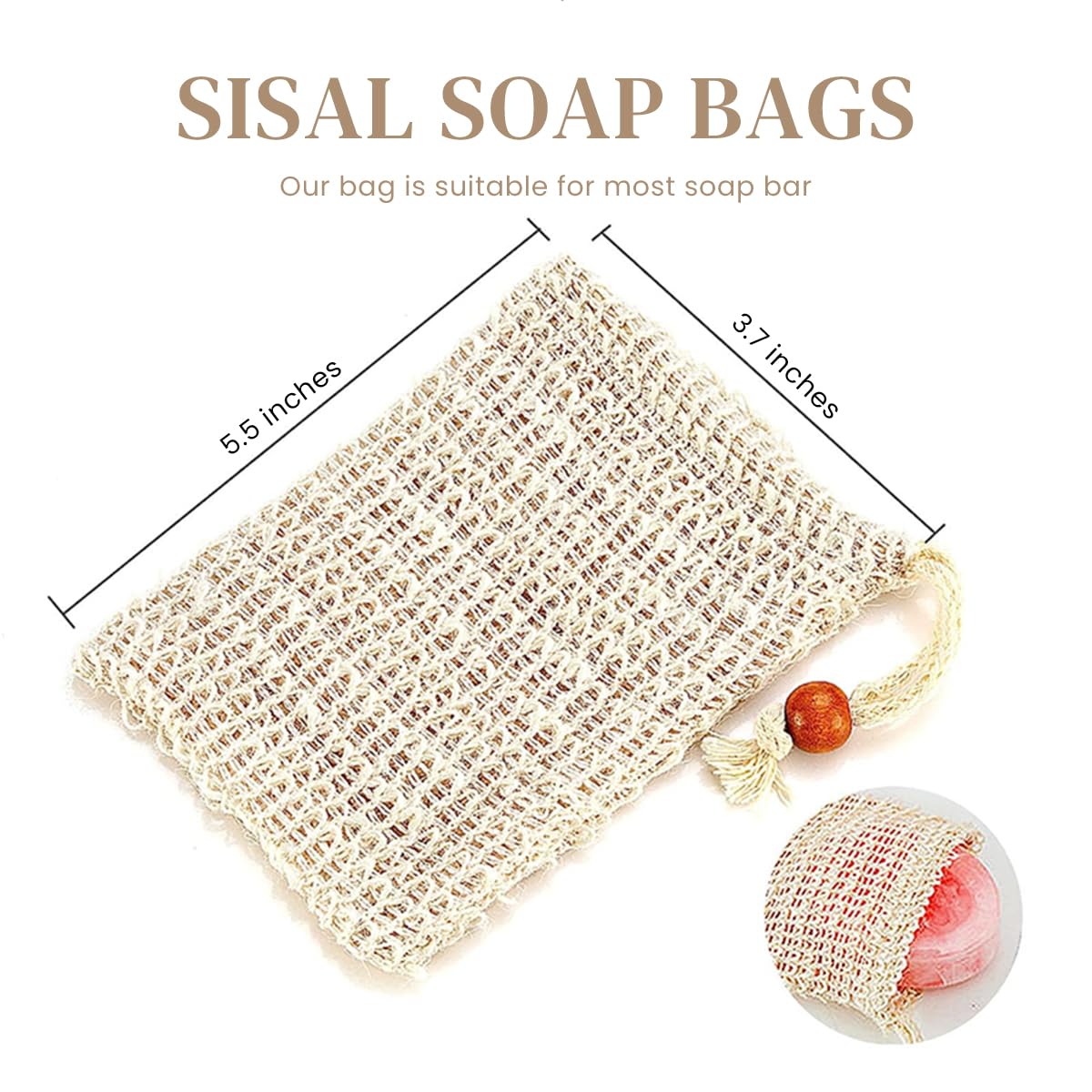HASTHIP Soap Bag for Bath and Shower Use with Drawstring Design 10 Pack Natural Sisal | Exfoliating Foaming and Drying Soap Saver Pouches