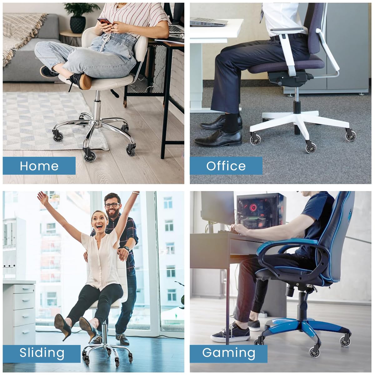 HASTHIP Chair Casters for Office and Gaming with 3 Inch 360° Rotating Silent Wheels | Set of 5