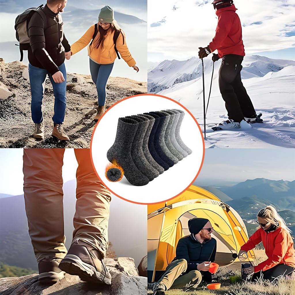 Zibuyu Mens Merino Wool Thermal Hiking Socks 5 Pairs with Cushion for Winter Use