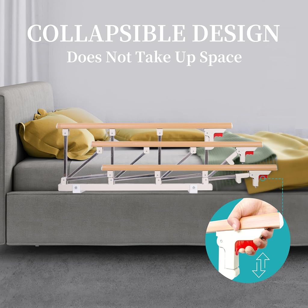 HASTHIP® Folding Bedside Handrail, Support Handrail Easy Access & Fall Prevention Stainless Steel Bed Guard for Baby, Elderly and Patient Safety, 68x40cm