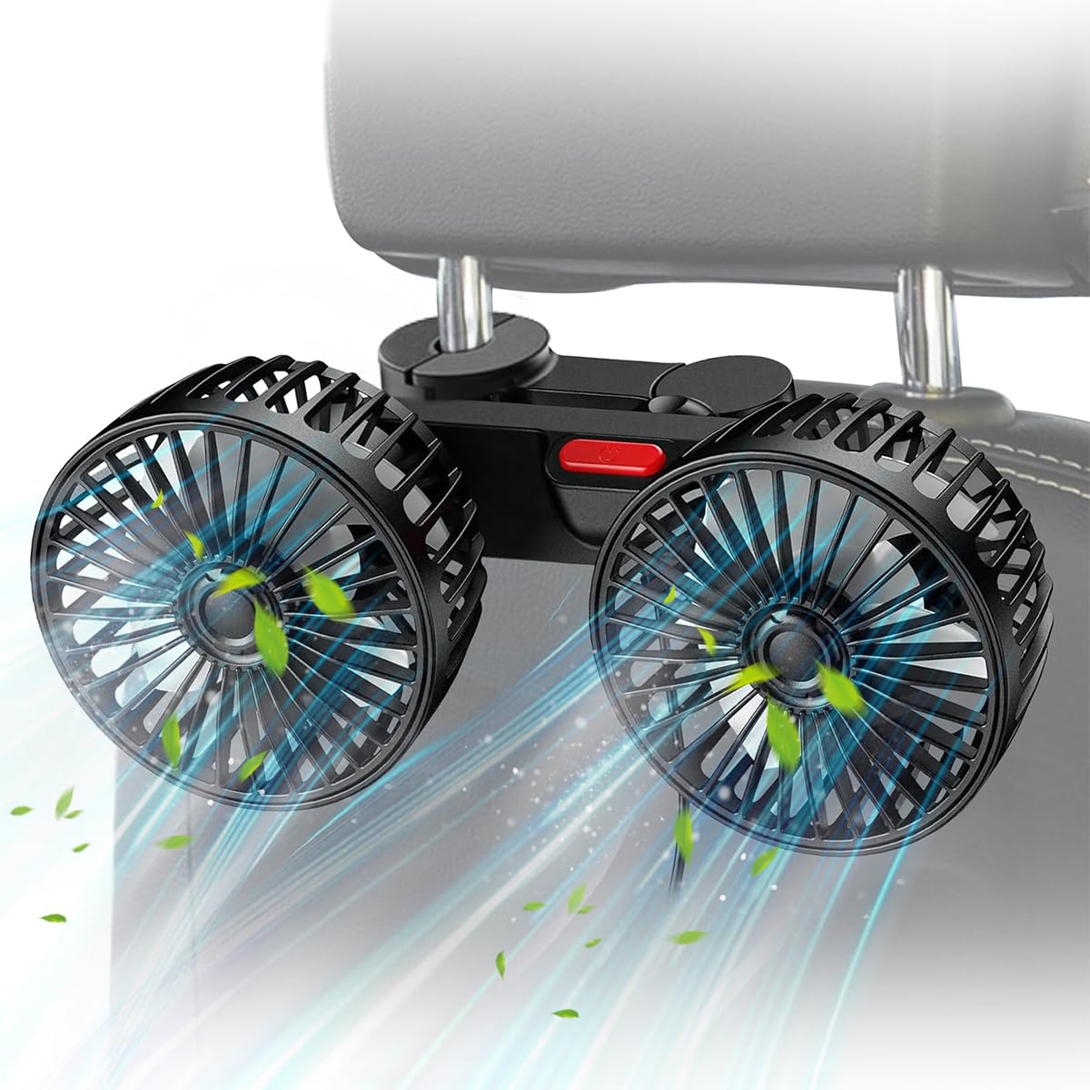 STHIRA Car Fan for Backseat Cooling with Dual Rotating Heads and 3 Speed USB Power | 360° Adjustable Headrest Mount