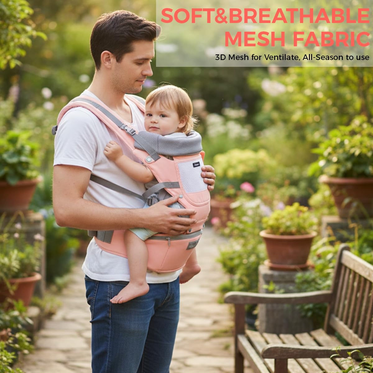 SNOWIE SOFT Baby Carrier Hip Seat for Travel with 6 in 1 Adjustable Design and Storage | Cotton Fabric for 0–36 Months