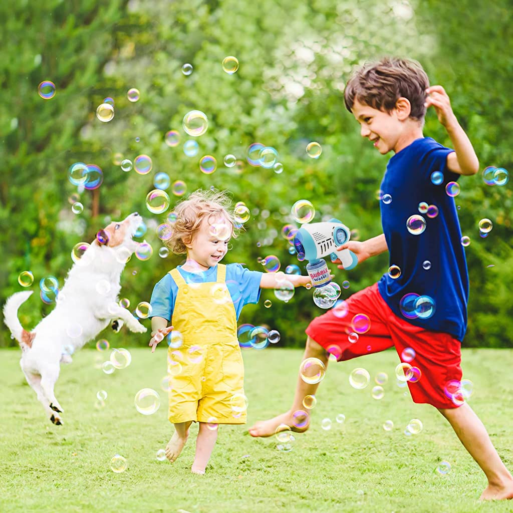 PATPAT Bubble Gun for Kids with 8-Nozzle LED Bubble Maker and 1 Bottle Refill Solution | Blue