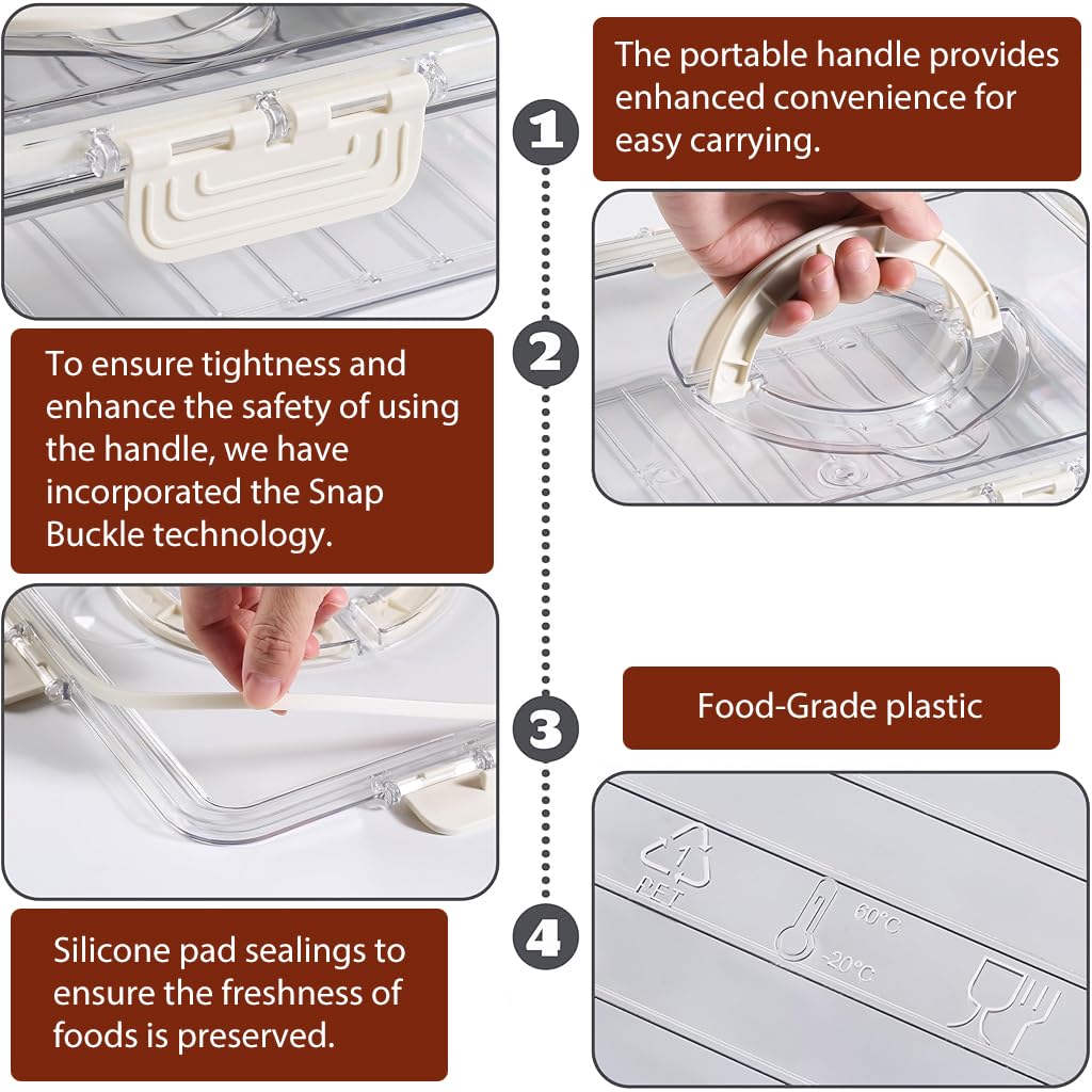 Supvox Kitchen Seasoning Powder Box Divided 8 Compartments Storage Box with Lid & Handle Transparent Seasoning Storage Box Food Grade PP Seasoning Powder Box Moisture-Proof Kitchen Storage Box