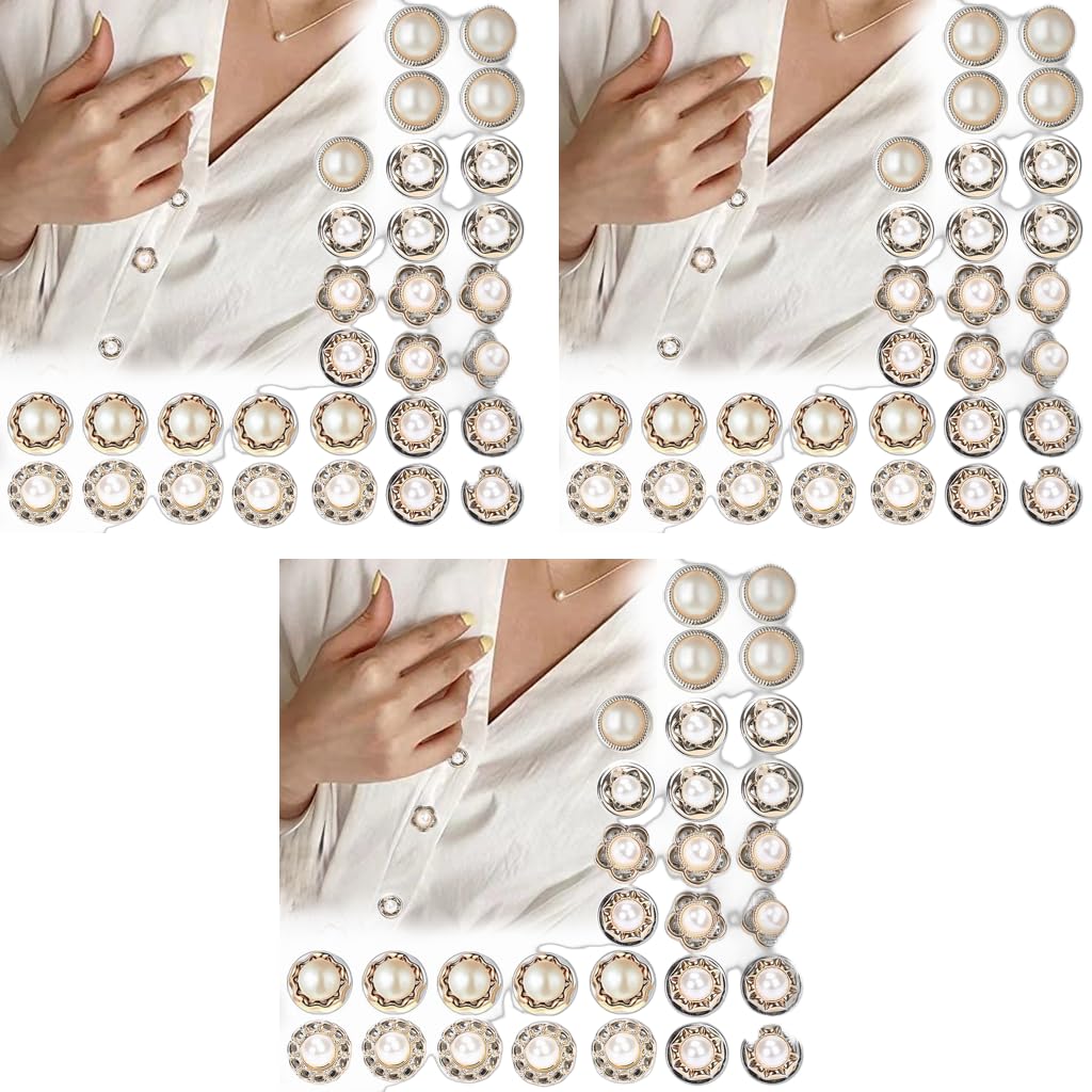 SANNIDHI Pearl Buttons Brooch Pins for Shirt and Cardigan with No Sew Design | 30PCS Set