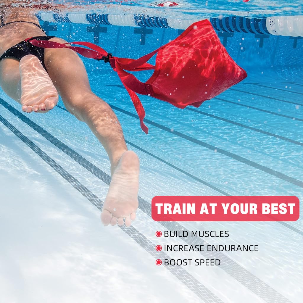 Proberos Swim Parachute for Resistance Training with 20x20cm Drag Chute and 44–65cm Belt | Adjustable Gear for Teens and Adults