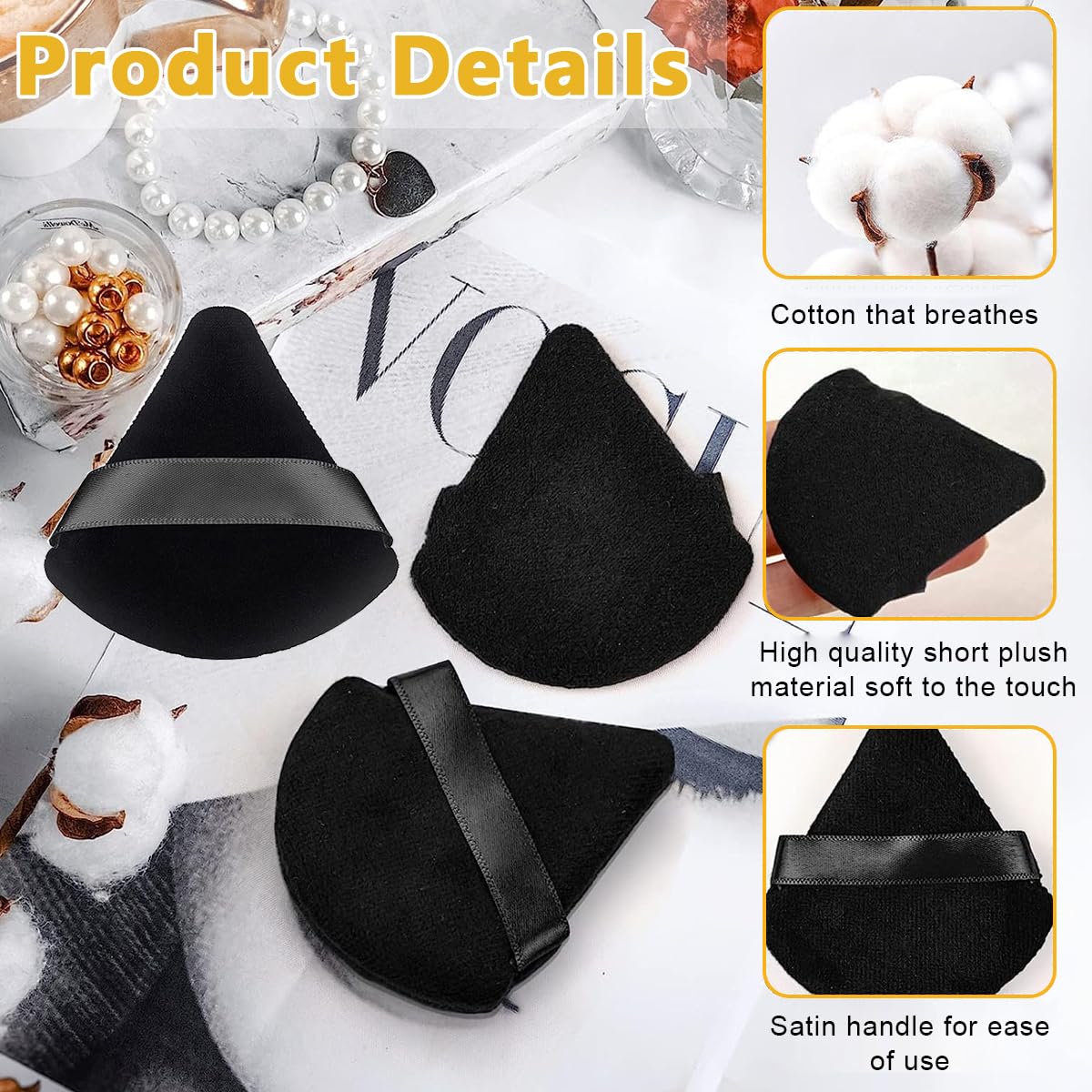 MAYCREATE® 4pcs Triangle Powder Puff Makeup Sponge Puff Makeup Puff for Face Powder Loose Powder, Skin-Friendly Beauty Makeup Tools, Wet and Dry Use - Black