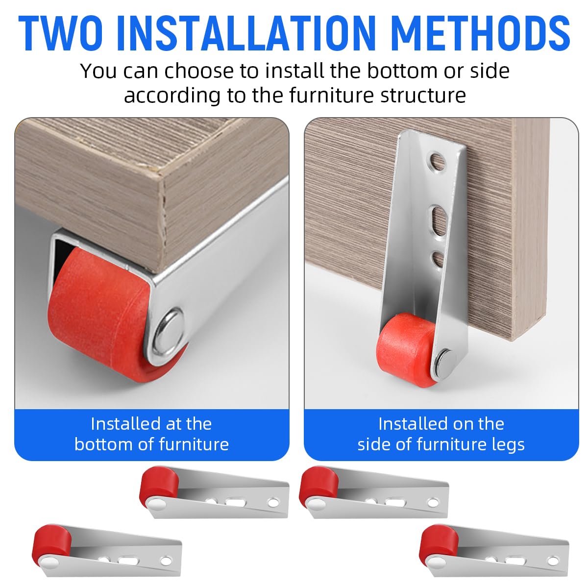 Serplex Rigid Caster for Heavy Door with Silent Screw Design and 2.68 in Metal Wheels | Pack of 4