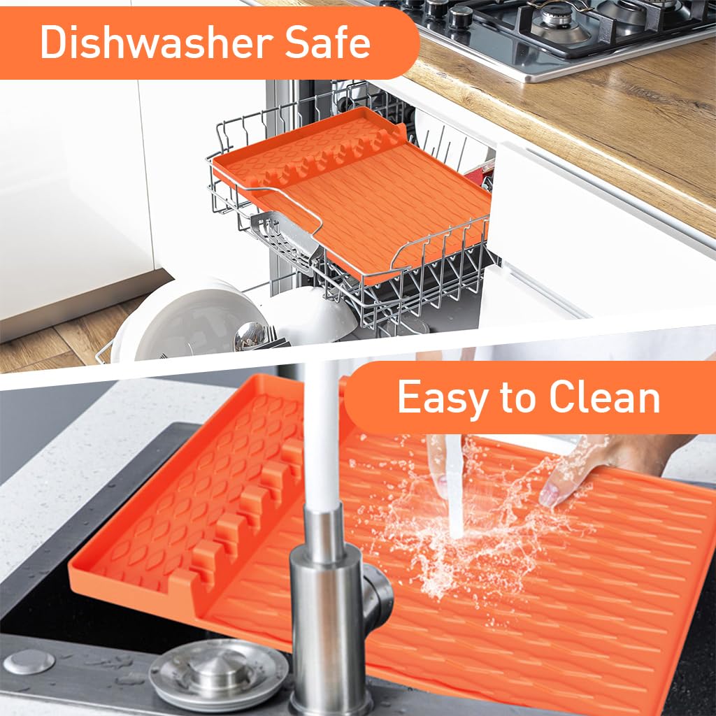 Supvox Silicone Grill Tools Mat for Barbecue and Kitchen Use with 28x40 cm Size featuring Anti Slip Grooves and Drip Pad | Orange Silicone Counter Protection